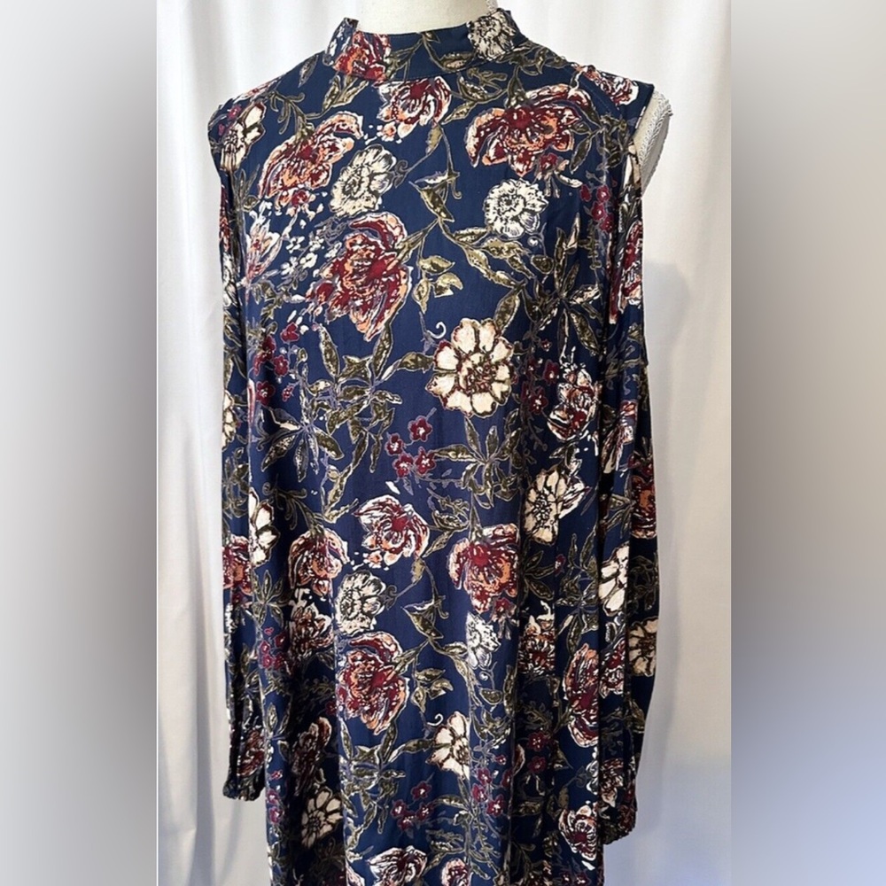 Angie Navy Floral Cold Shoulder Blouse